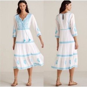 NWT $120 Soft Surroundings Juniper Embroidered Midi White Gauze Boho Dress XL 18